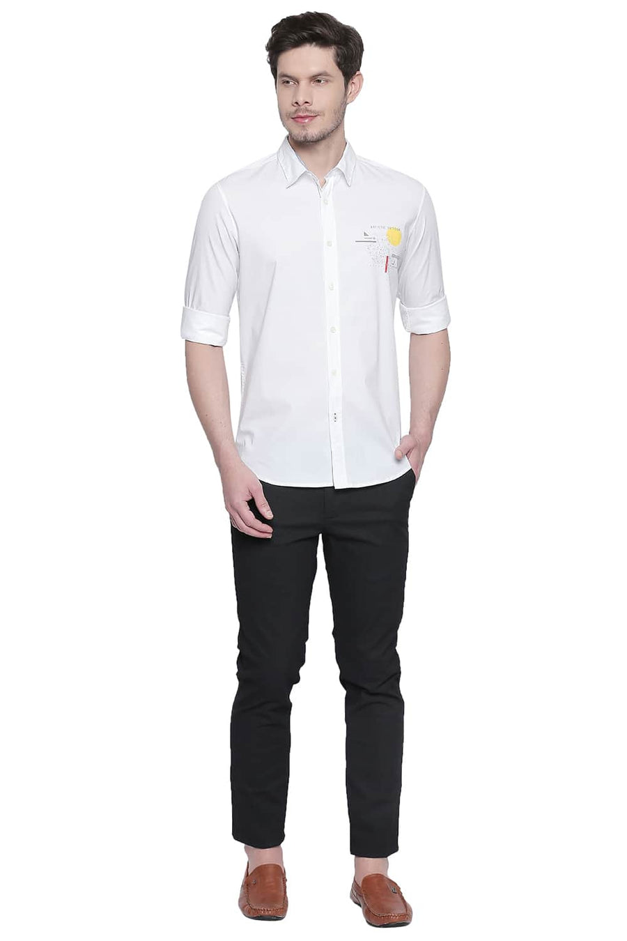 BASICS SLIM FIT CLOUD DANCER POPLIN STRETCH SHIRT