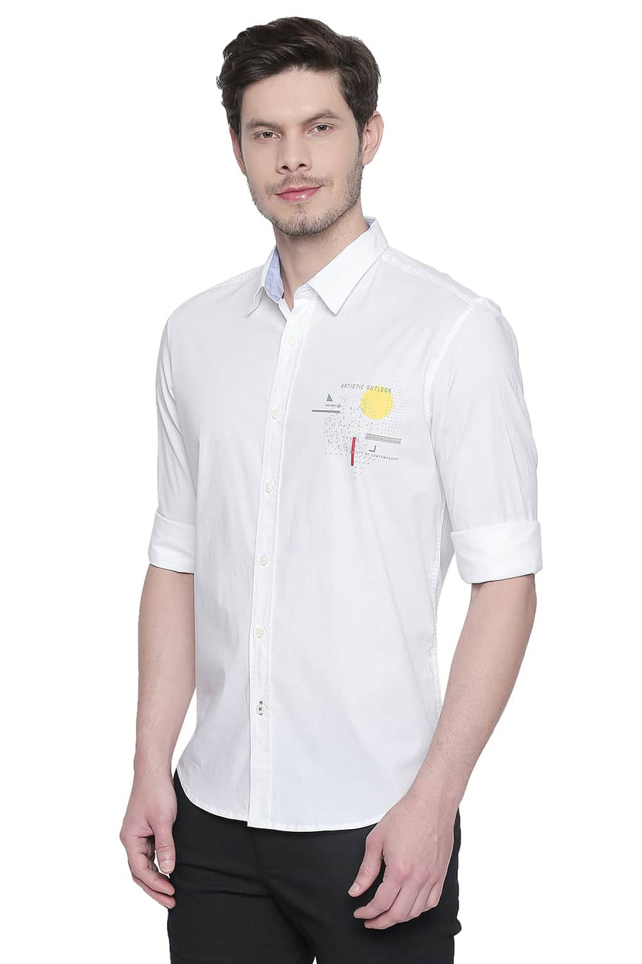BASICS SLIM FIT CLOUD DANCER POPLIN STRETCH SHIRT
