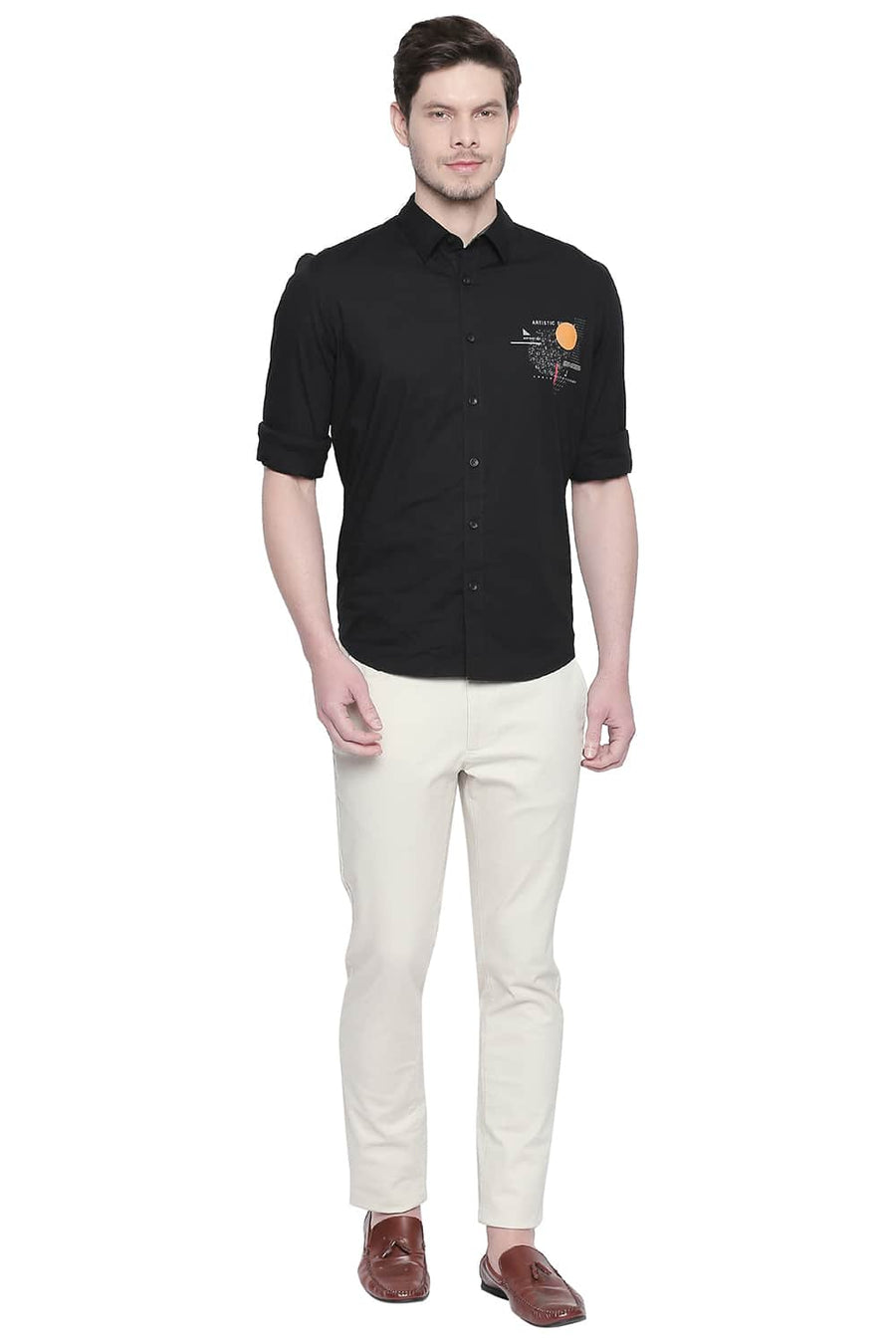 BASICS SLIM FIT MOONLESS NIGHT POPLIN STRETCH SHIRT