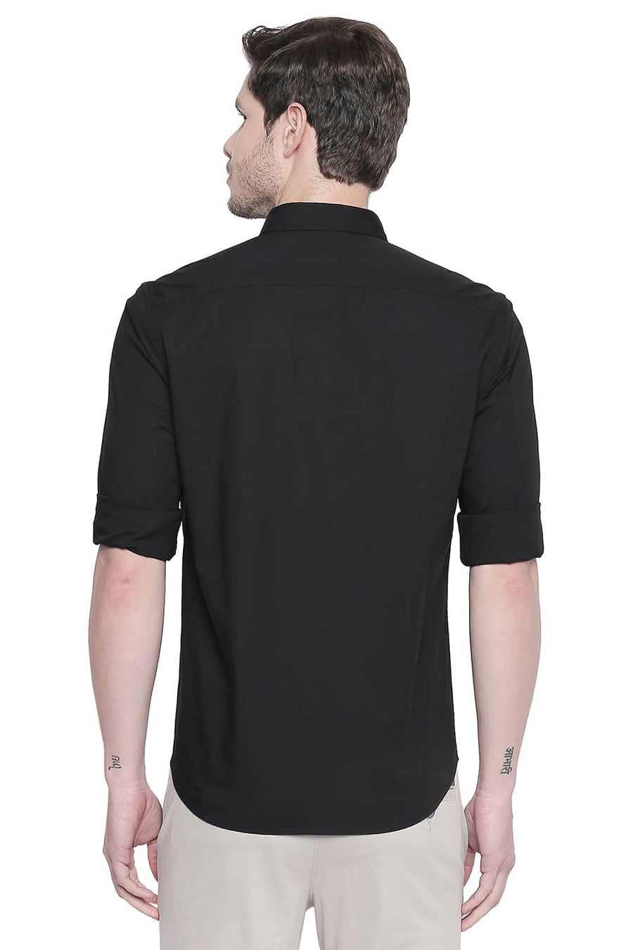 BASICS SLIM FIT ANTHRACITE BLACK POPLIN STRETCH SHIRT
