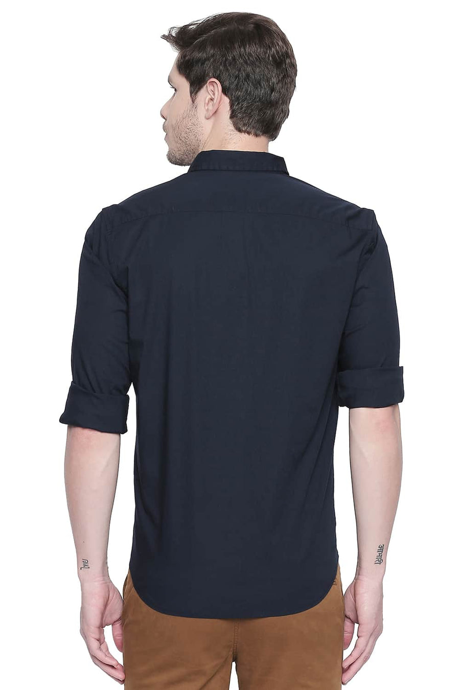 BASICS SLIM FIT OUTER SPACE POPLIN STRETCH SHIRT