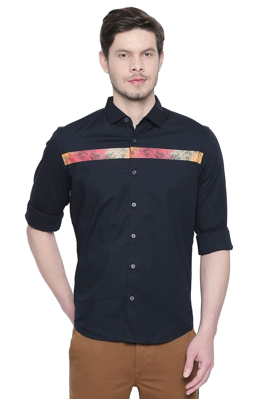 BASICS SLIM FIT OUTER SPACE POPLIN STRETCH SHIRT