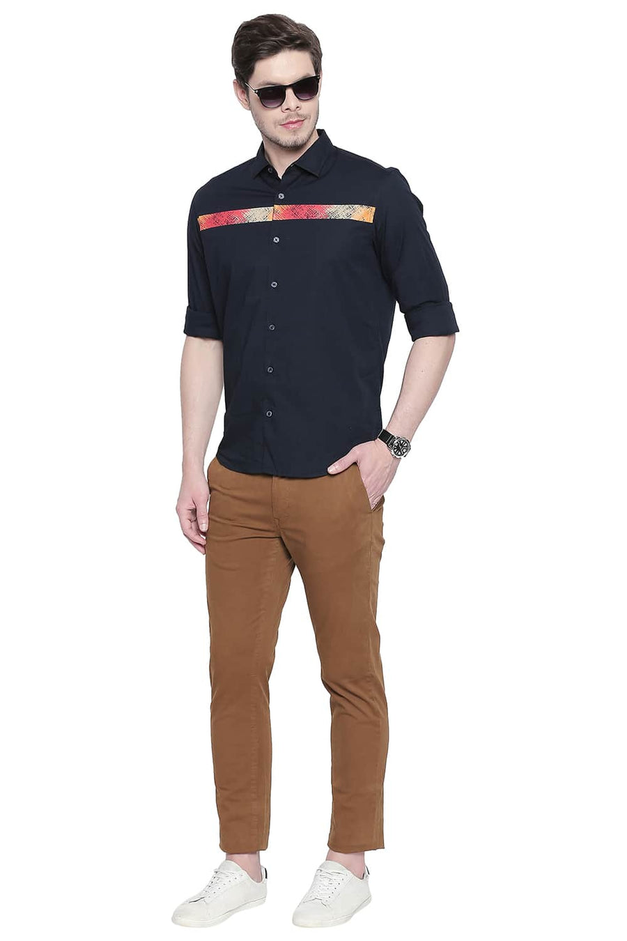 BASICS SLIM FIT OUTER SPACE POPLIN STRETCH SHIRT