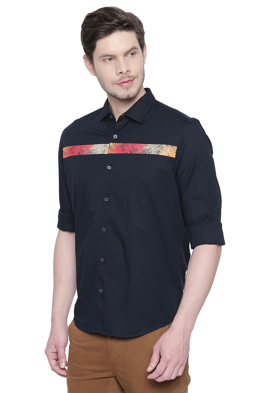 BASICS SLIM FIT OUTER SPACE POPLIN STRETCH SHIRT