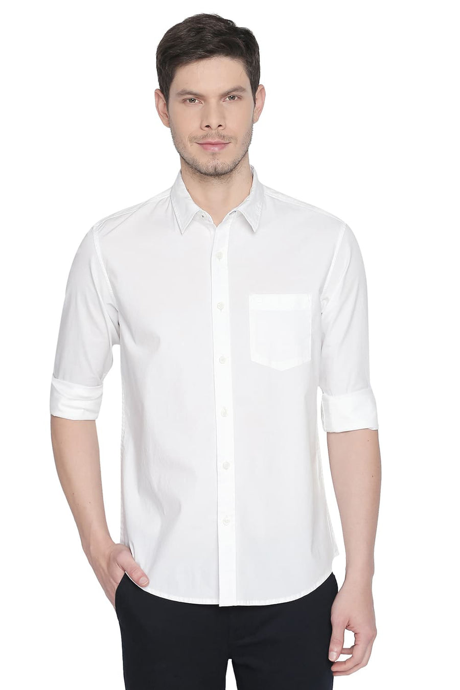 BASICS SLIM FIT CLOUD WHITE STRETCH SHIRT
