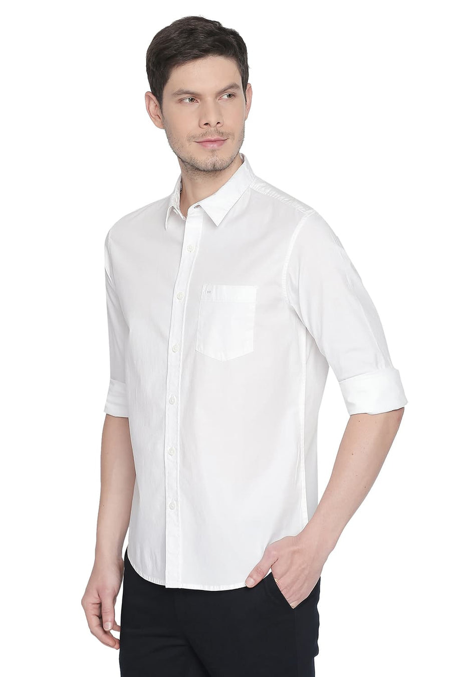 BASICS SLIM FIT CLOUD WHITE STRETCH SHIRT