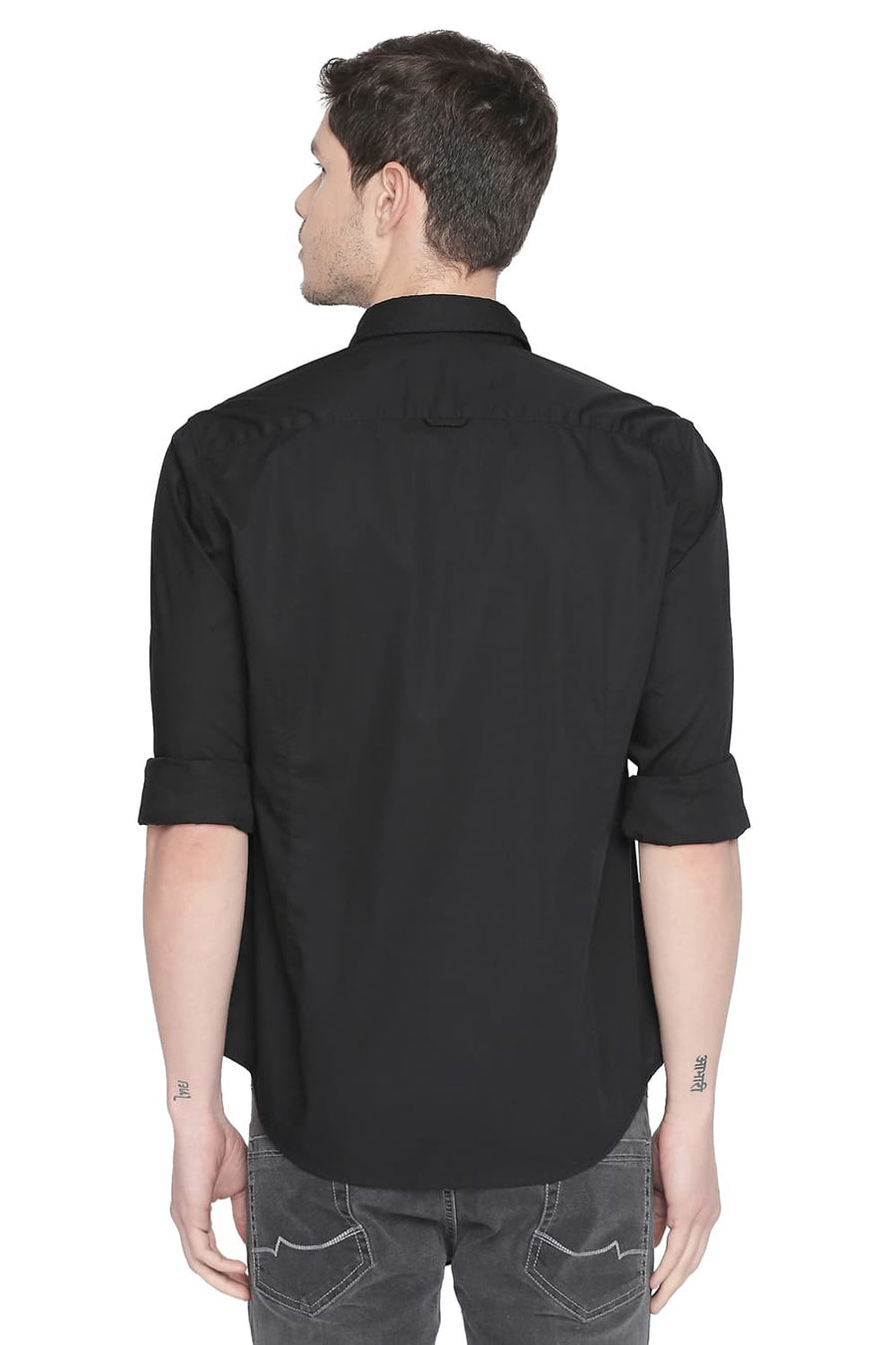 BASICS SLIM FIT JET BLACK STRETCH SHIRT
