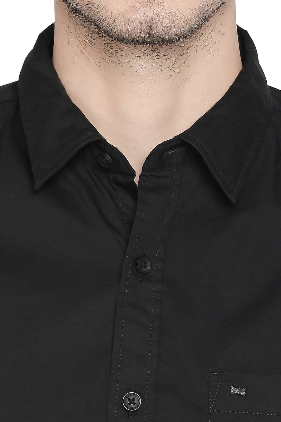BASICS SLIM FIT JET BLACK STRETCH SHIRT
