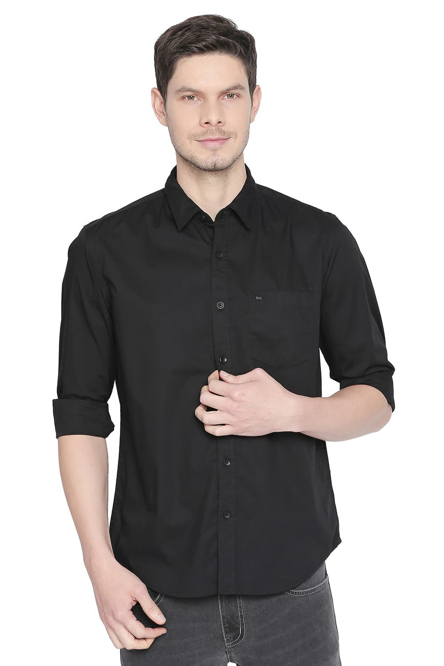 BASICS SLIM FIT JET BLACK STRETCH SHIRT