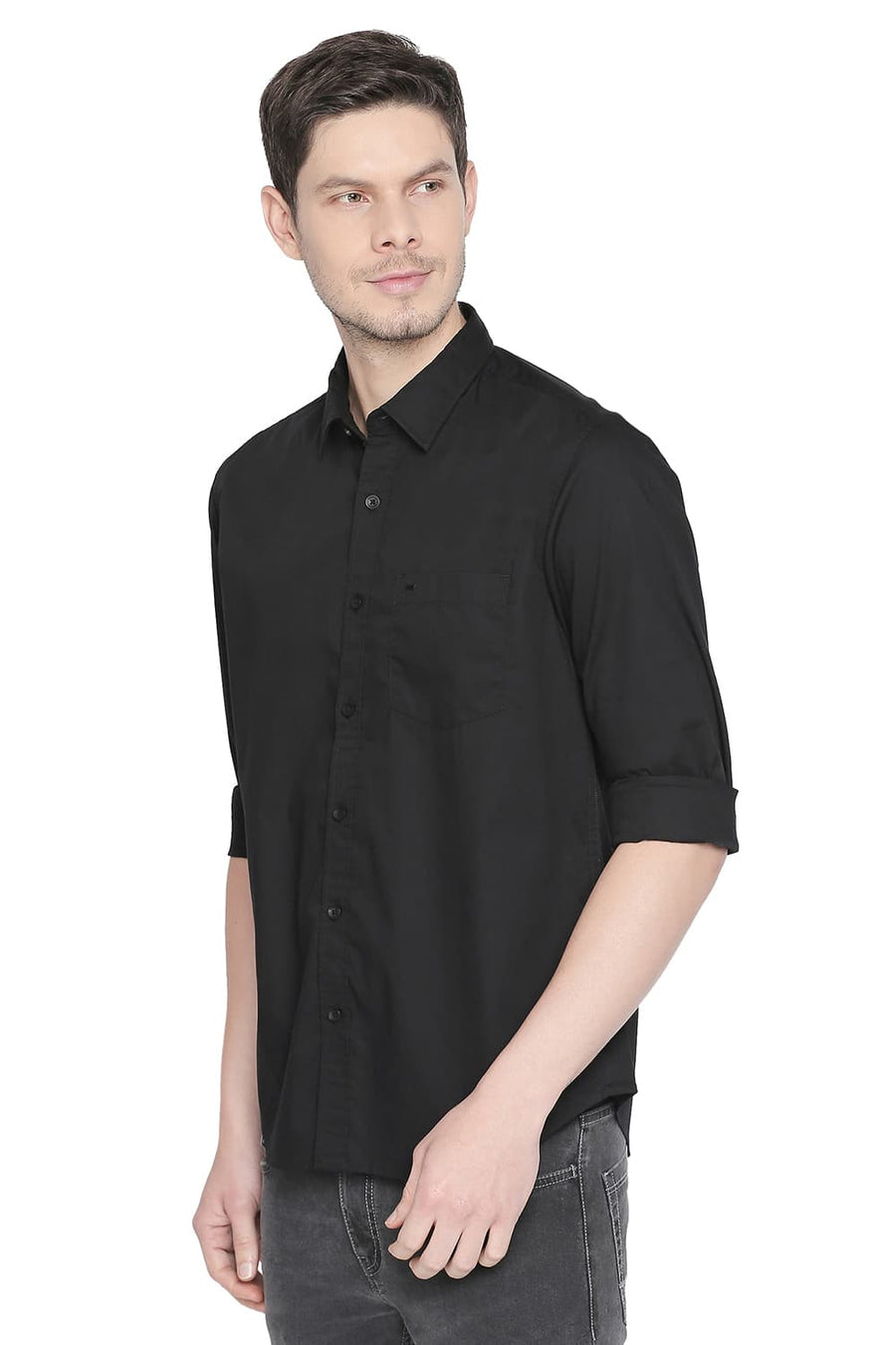 BASICS SLIM FIT JET BLACK STRETCH SHIRT