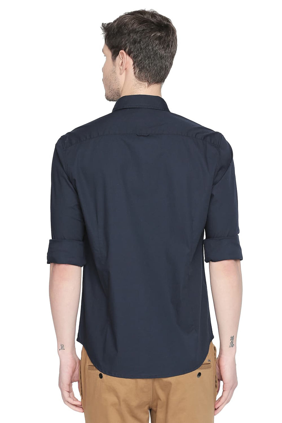 BASICS SLIM FIT SALUTE NAVY STRETCH SHIRT