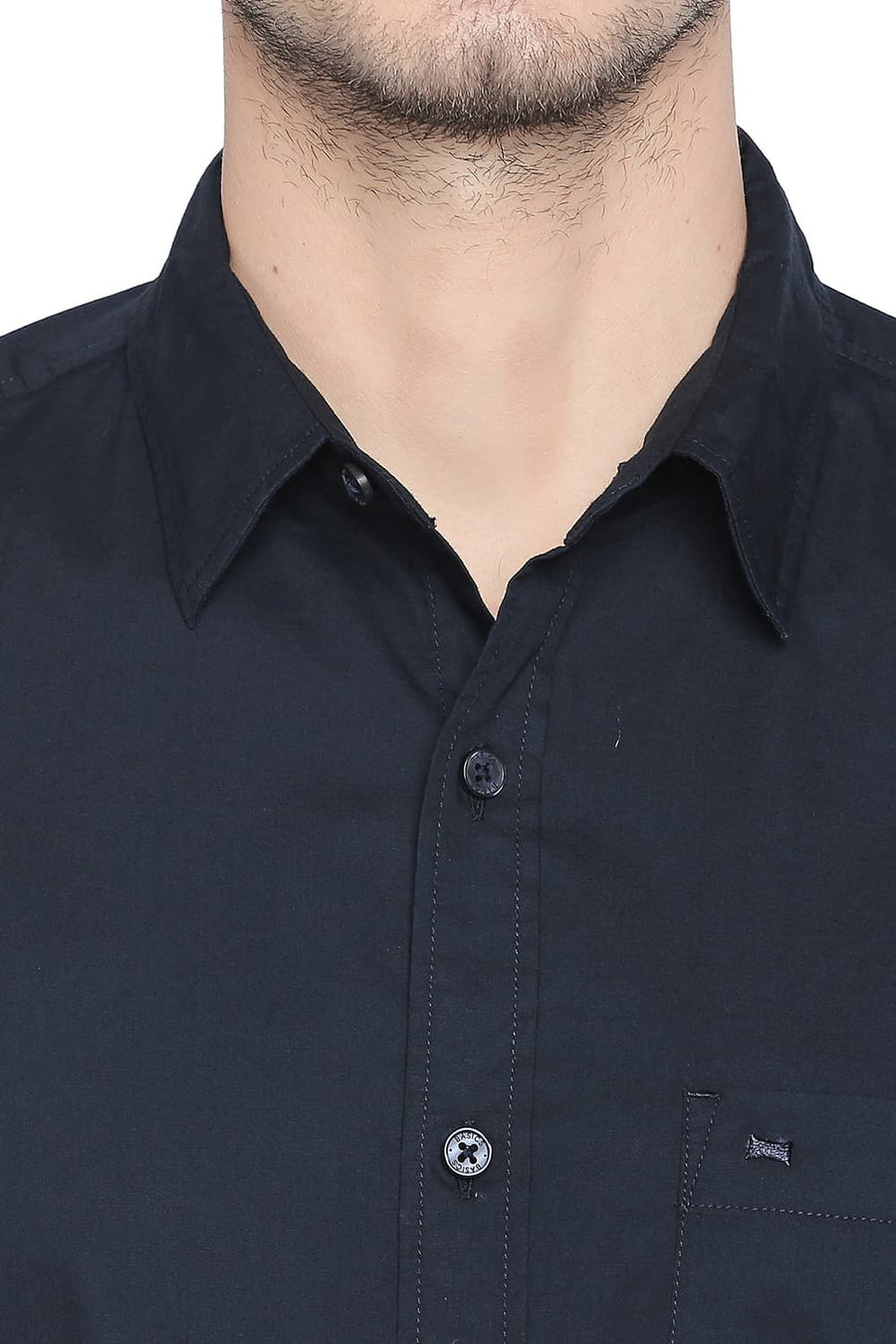BASICS SLIM FIT SALUTE NAVY STRETCH SHIRT
