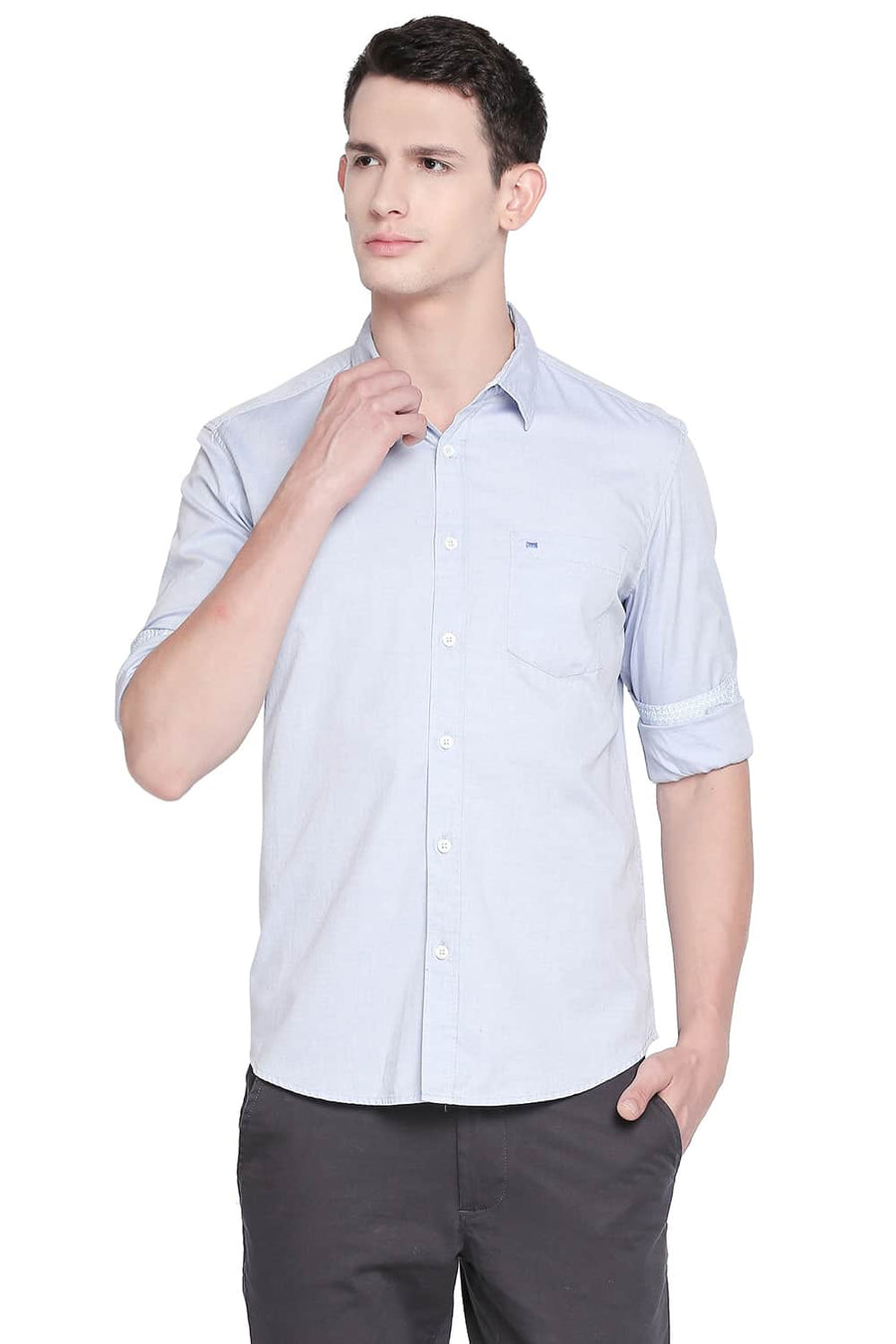 BASICS SLIM FIT POWDER BLUE OXFORD SHIRT