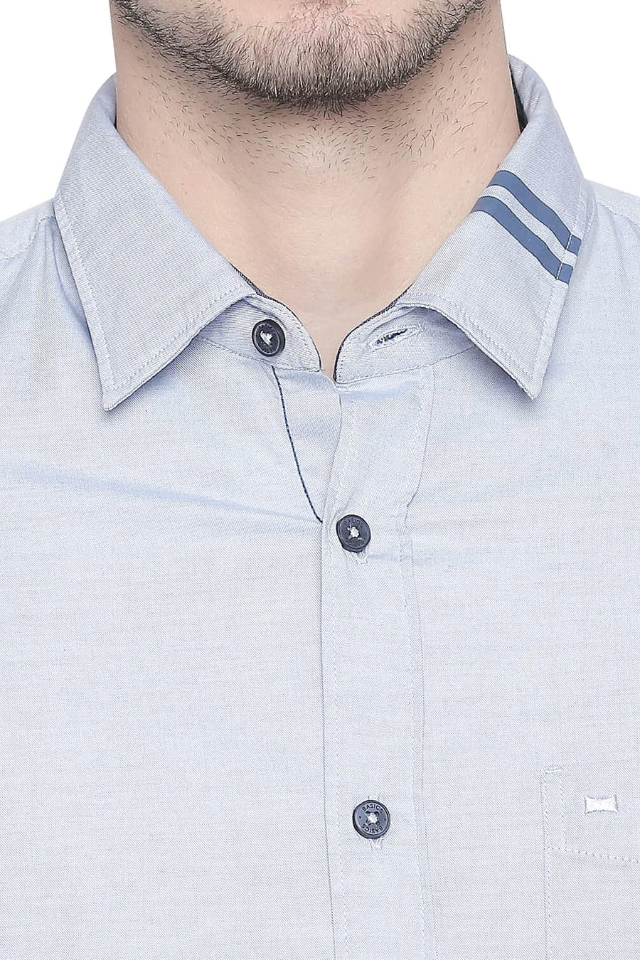 BASICS SLIM FIT CHAMBRAY BLUE OXFORD SHIRT