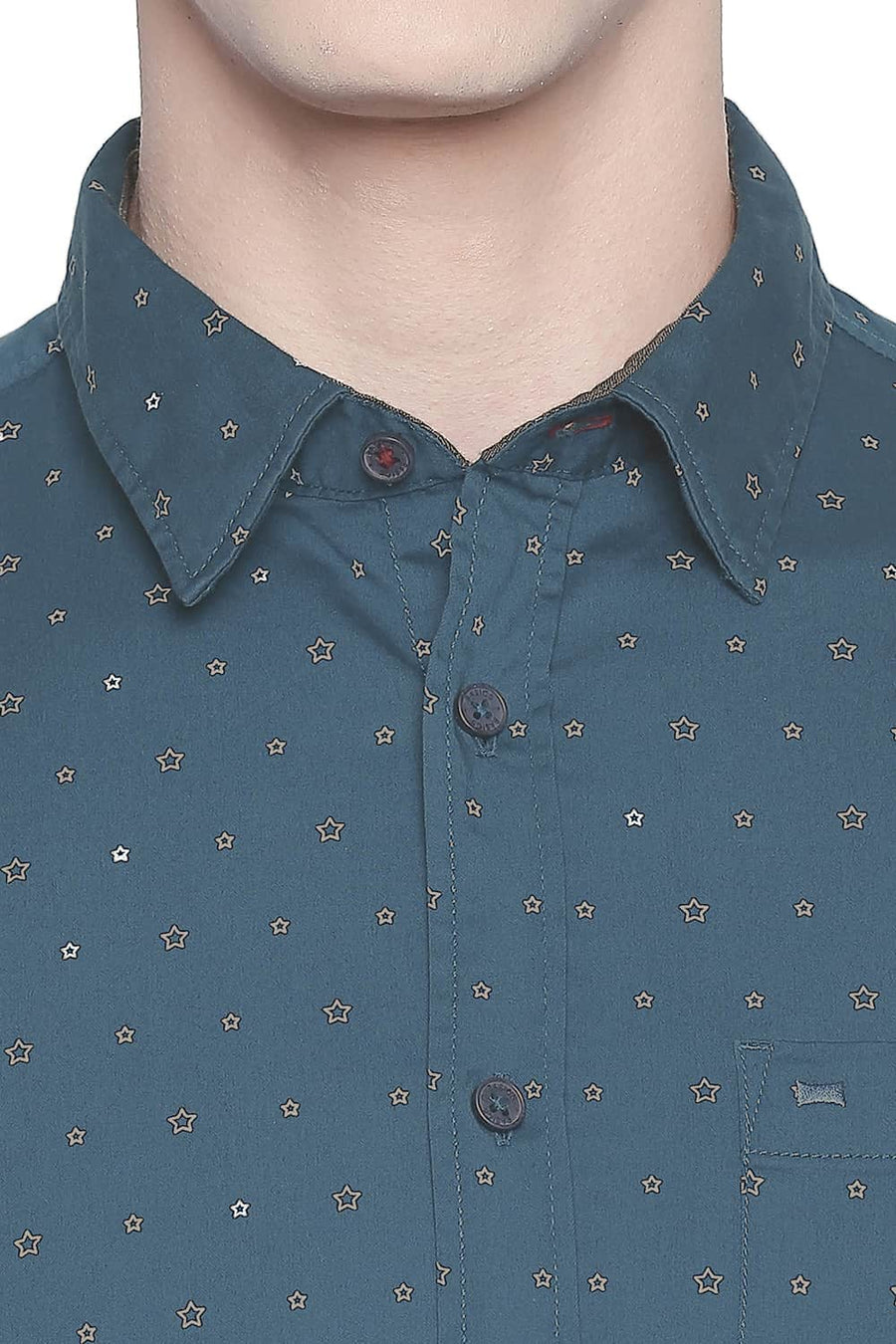 BASICS SLIM FIT CORSAIR BLUE TWILL PRINTED SHIRT
