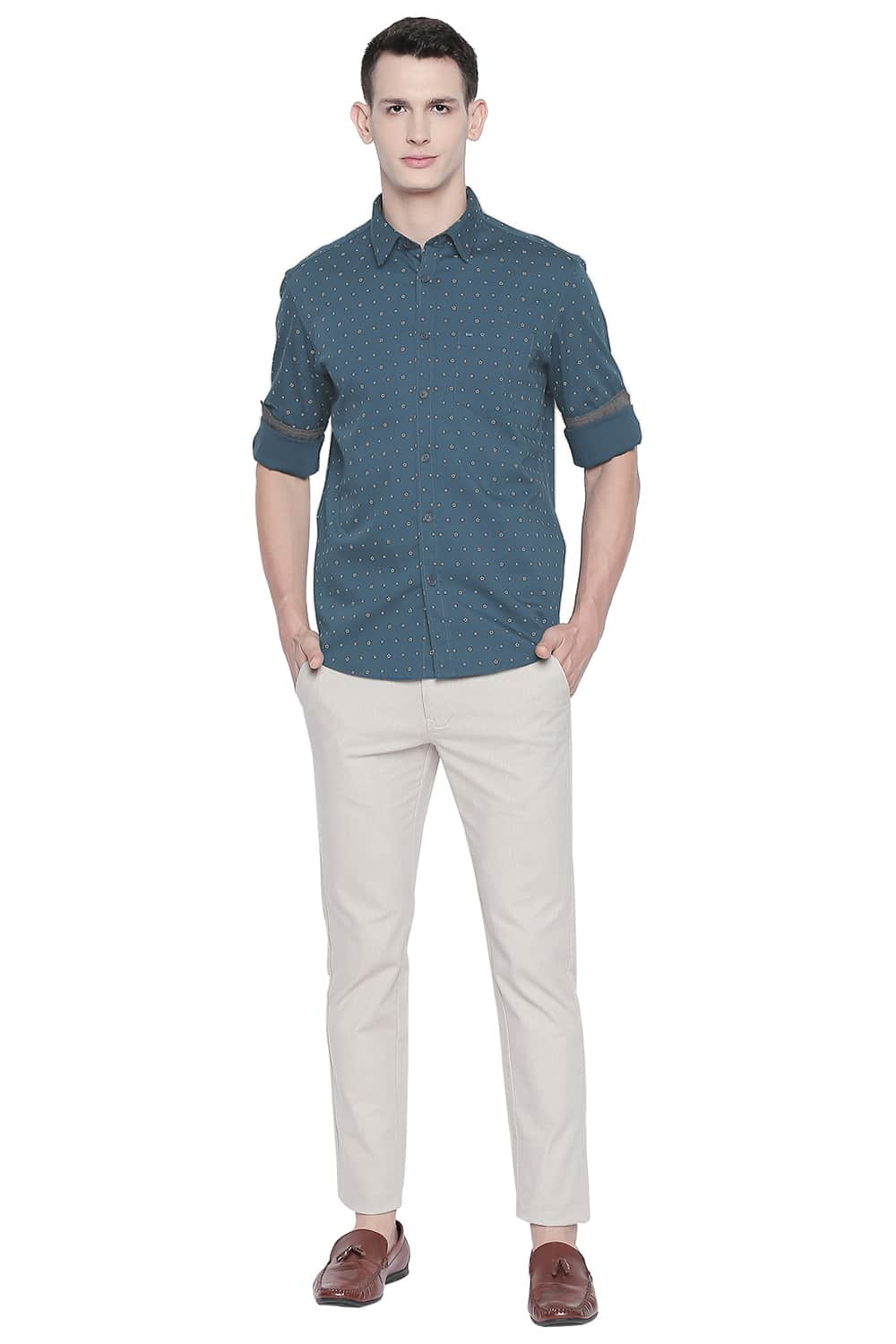 BASICS SLIM FIT TWILL PRINTED SHIRT