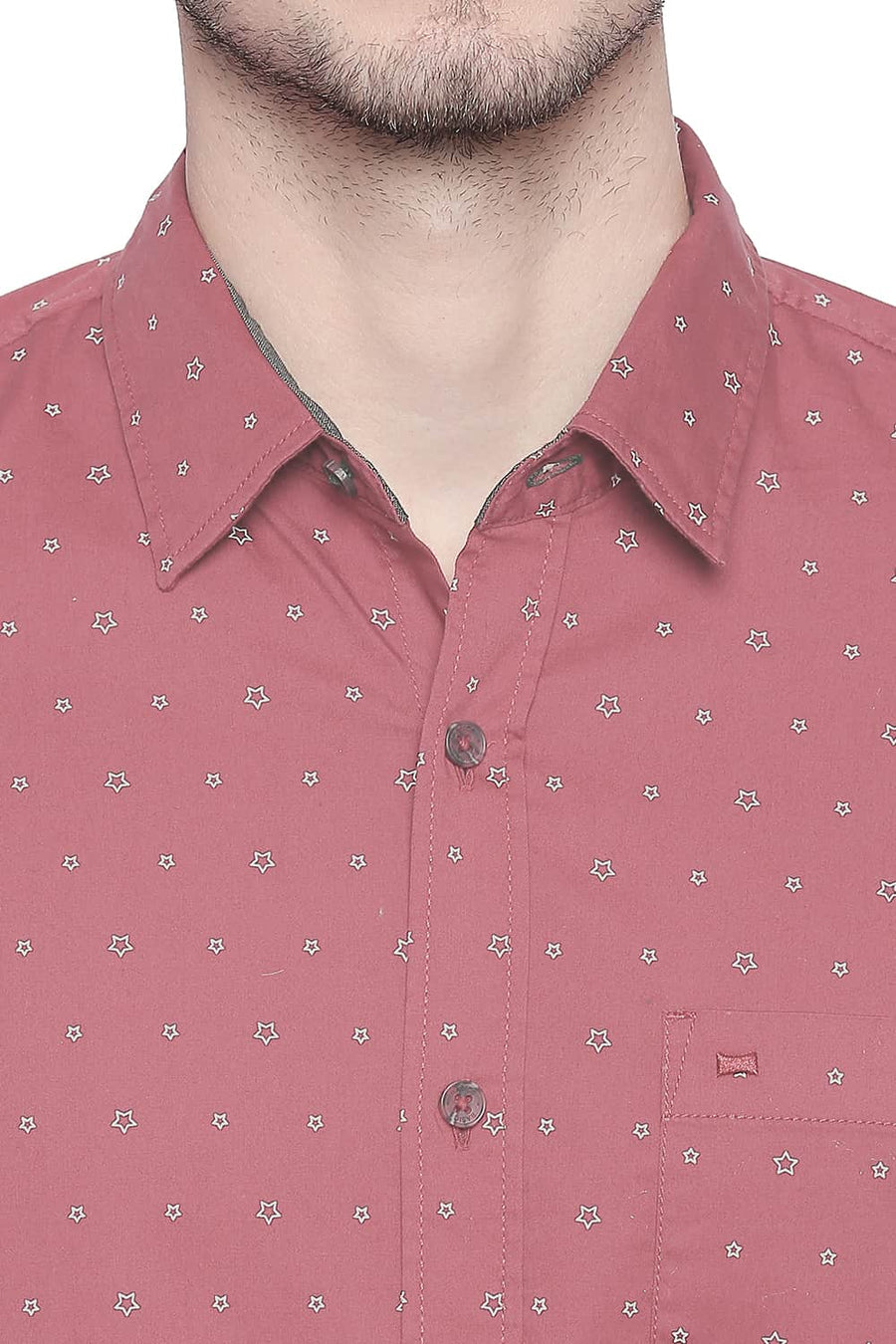 BASICS SLIM FIT CLARET MAROON TWILL PRINTED SHIRT