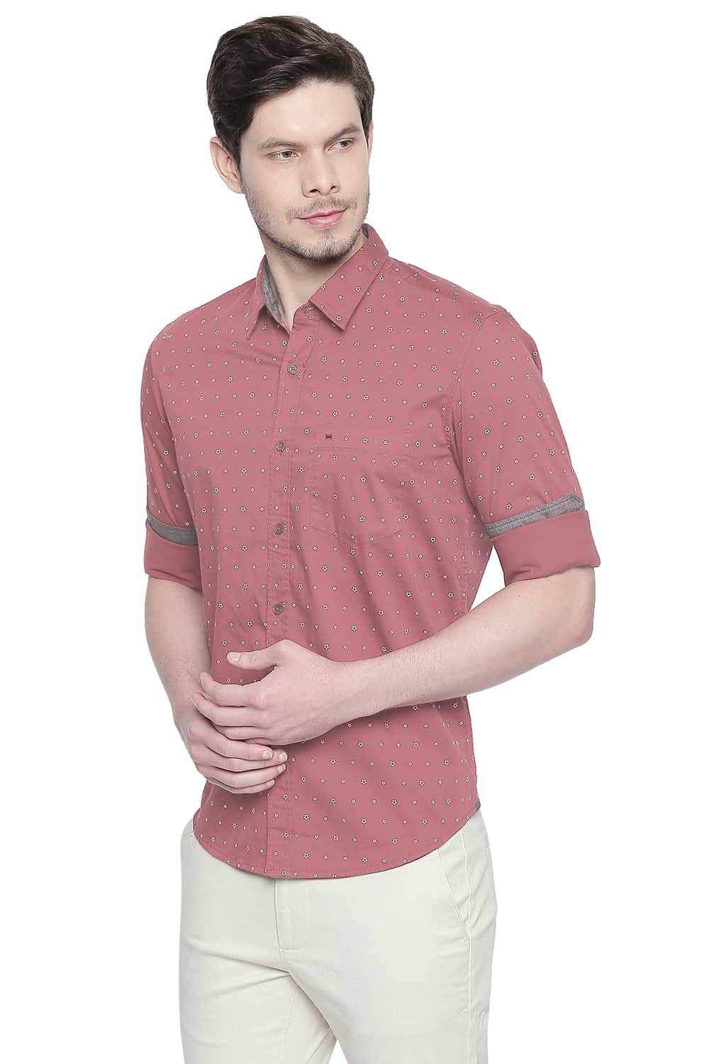 BASICS SLIM FIT TWILL PRINTED SHIRT