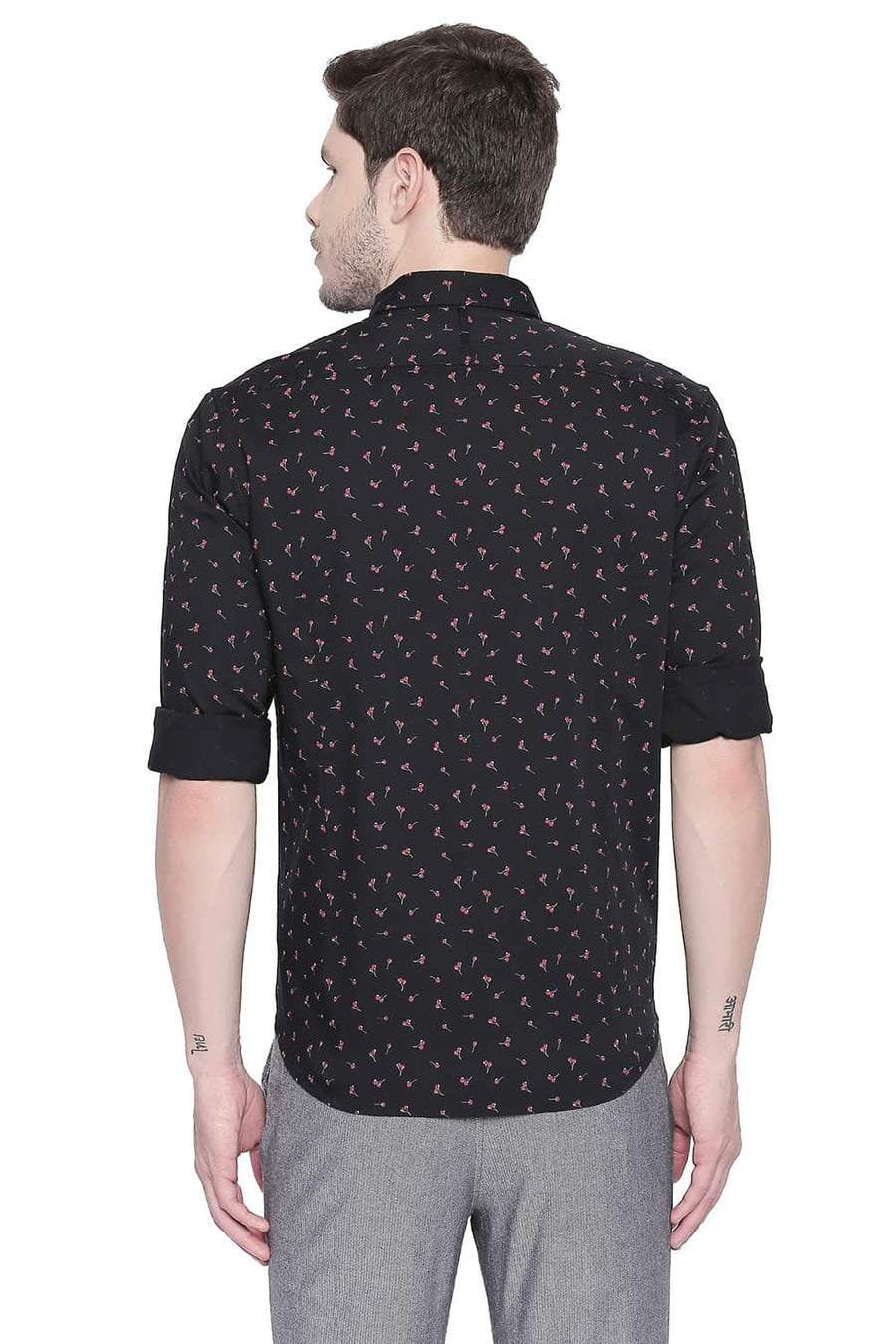 BASICS SLIM FIT STRETCH LIMO PRINTED STRETCH SHIRT