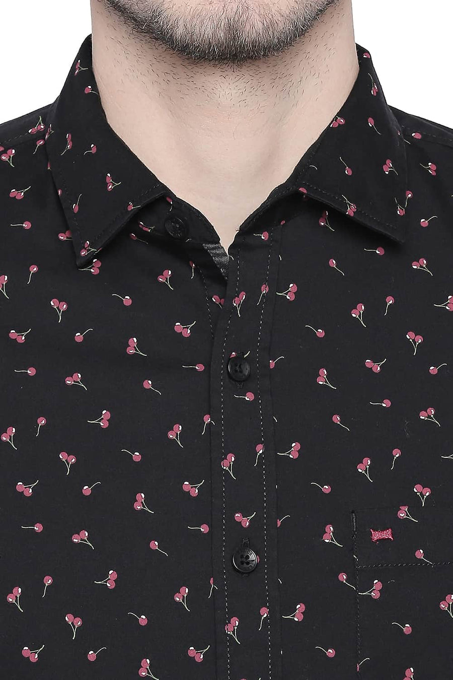 BASICS SLIM FIT STRETCH LIMO PRINTED STRETCH SHIRT