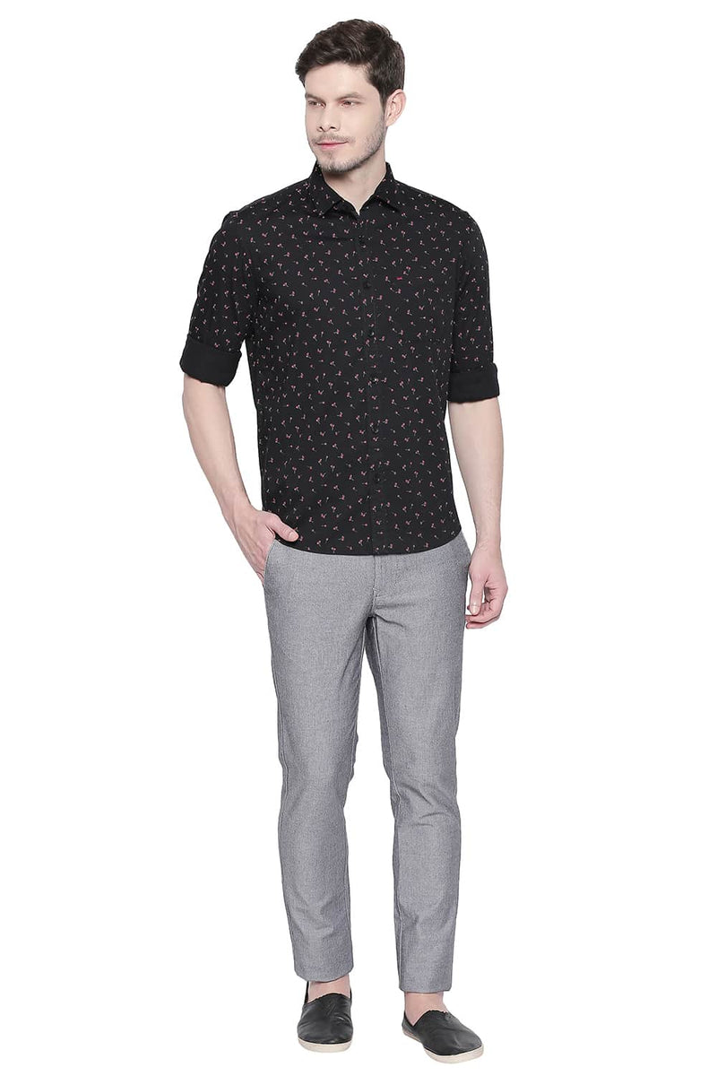 BASICS SLIM FIT PRINTED STRETCH SHIRT