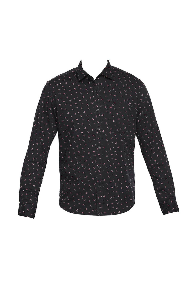 BASICS SLIM FIT PRINTED STRETCH SHIRT