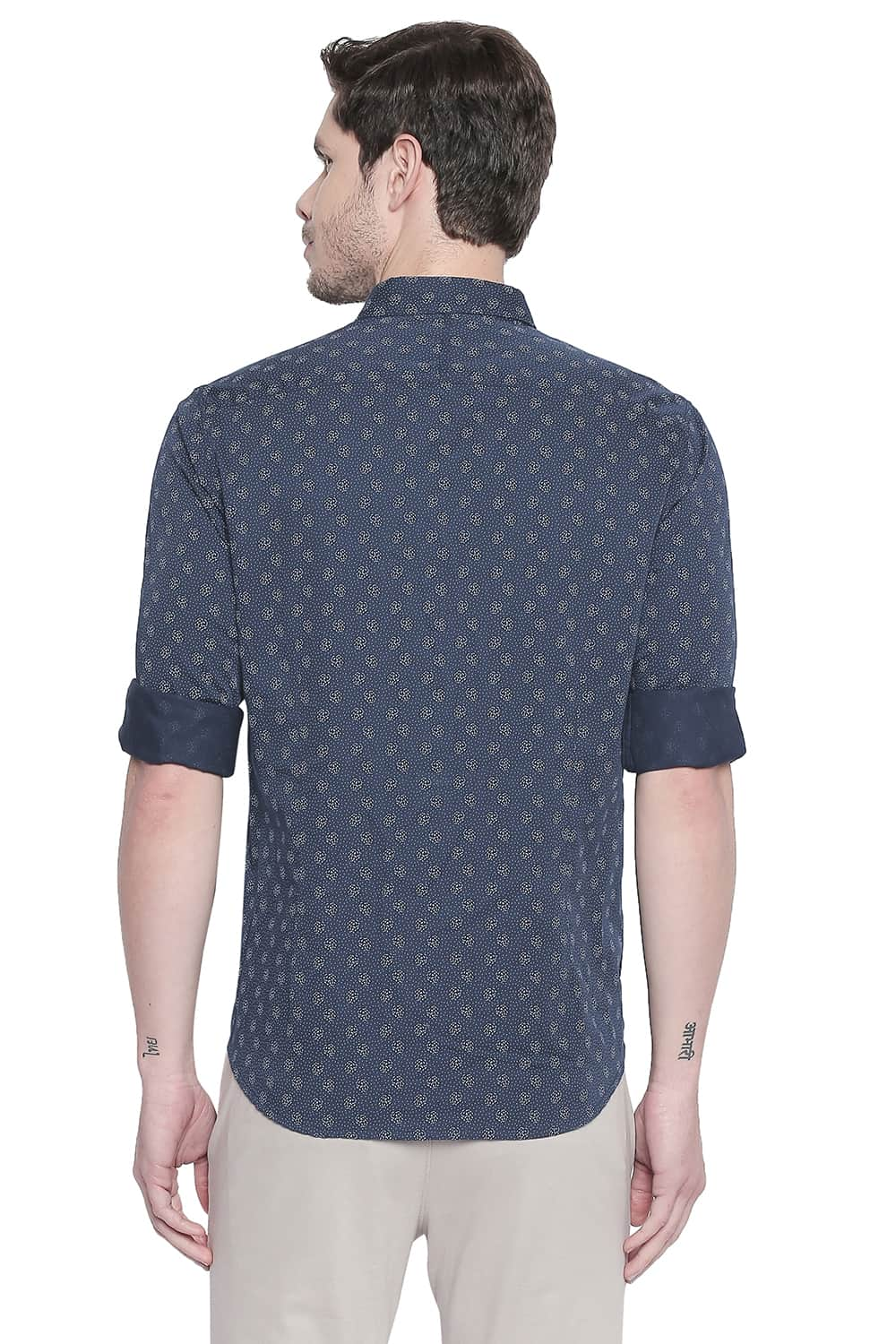 BASICS SLIM FIT SATIN PRINTED SHIRT