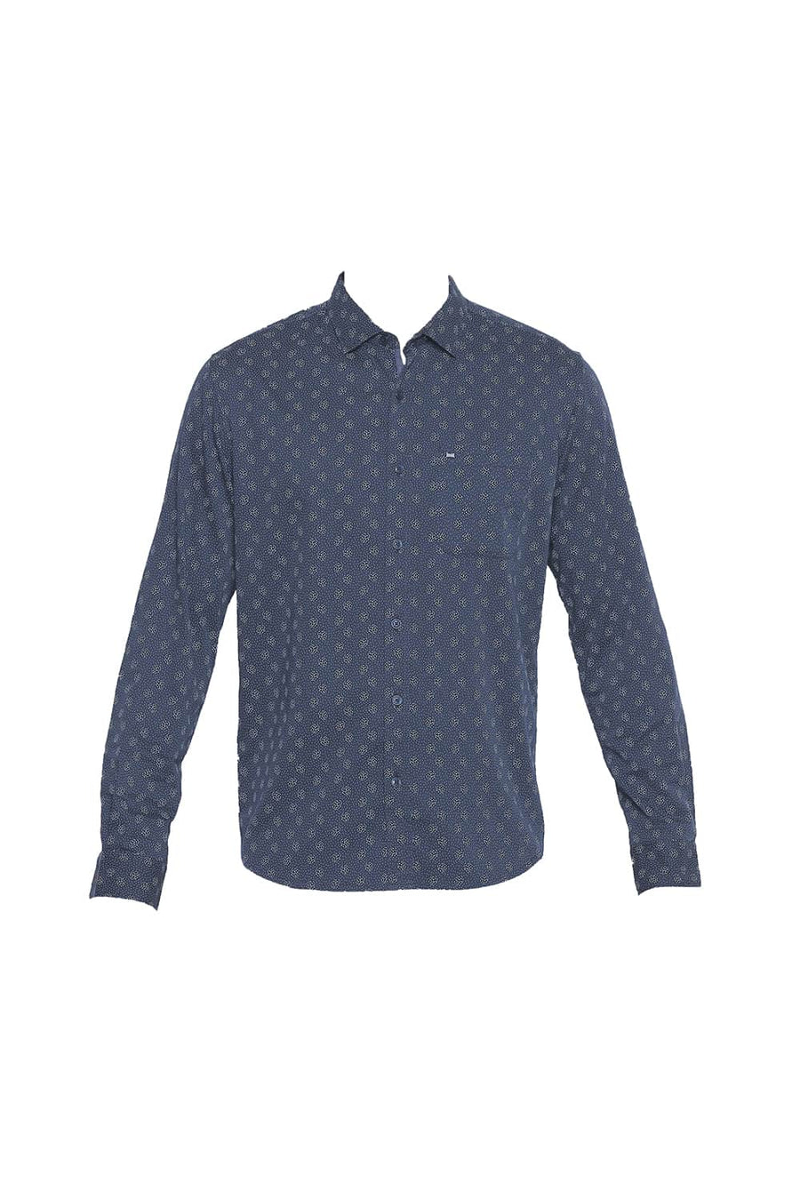 BASICS SLIM FIT MAJOLICA NAVY SATIN PRINTED SHIRT