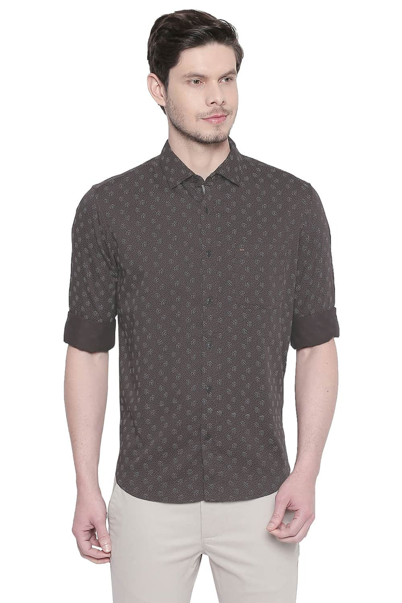 BASICS SLIM FIT SATIN PRINTED SHIRT