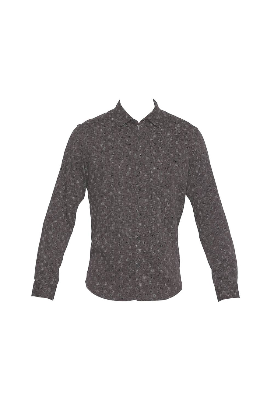 BASICS SLIM FIT DEMITASSE BROWN SATIN PRINTED SHIRT