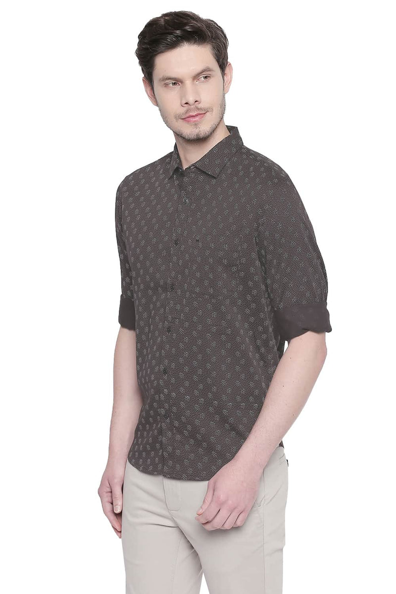 BASICS SLIM FIT SATIN PRINTED SHIRT