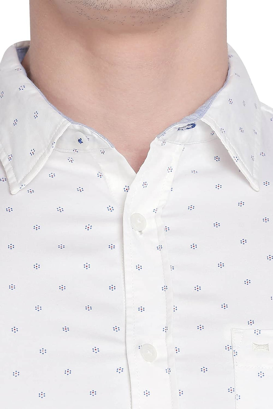 BASICS SLIM FIT CLOUD WHITE SATIN PRINTED SHIRT