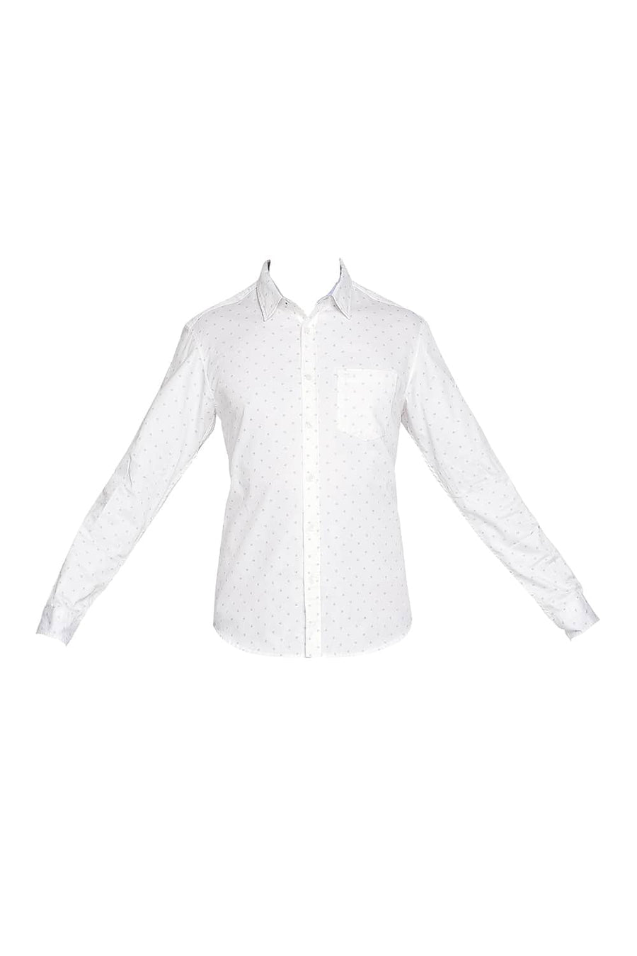 BASICS SLIM FIT CLOUD WHITE SATIN PRINTED SHIRT