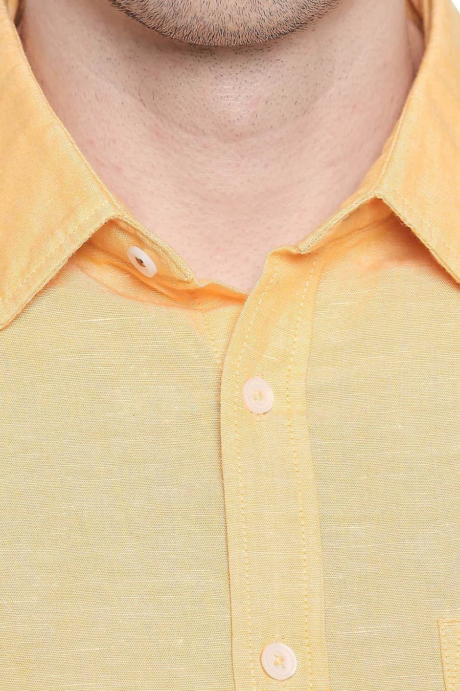BASICS SLIM FIT DAFFODIL YELLOW COTTON LINEN SHIRT