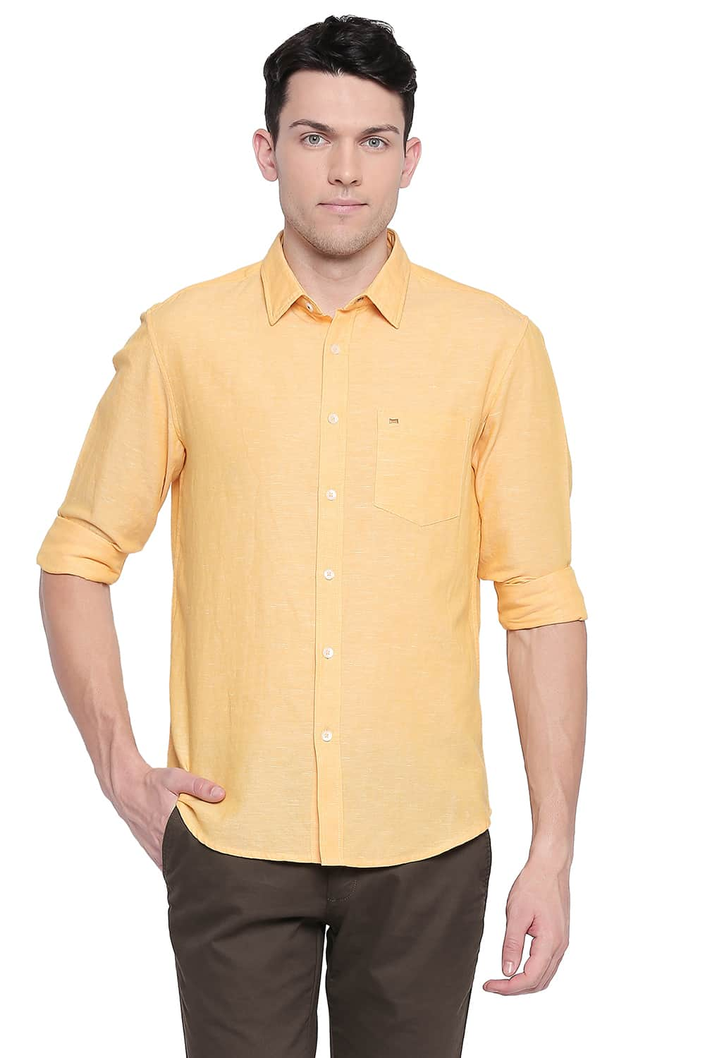 BASICS SLIM FIT COTTON LINEN SHIRT