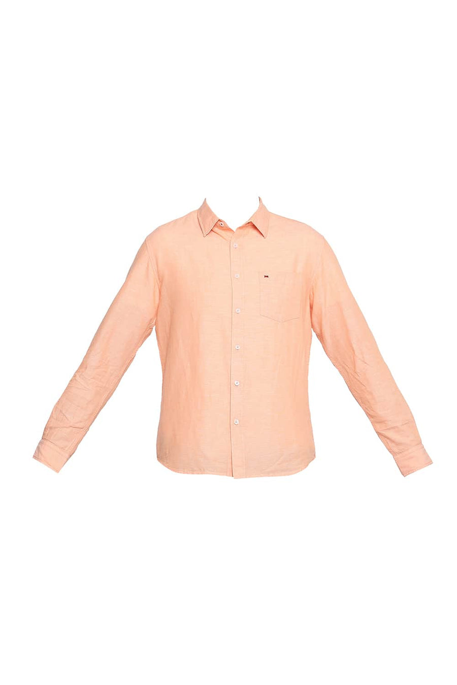 BASICS SLIM FIT MUSKMELON ORANGE COTTON LINEN SHIRT
