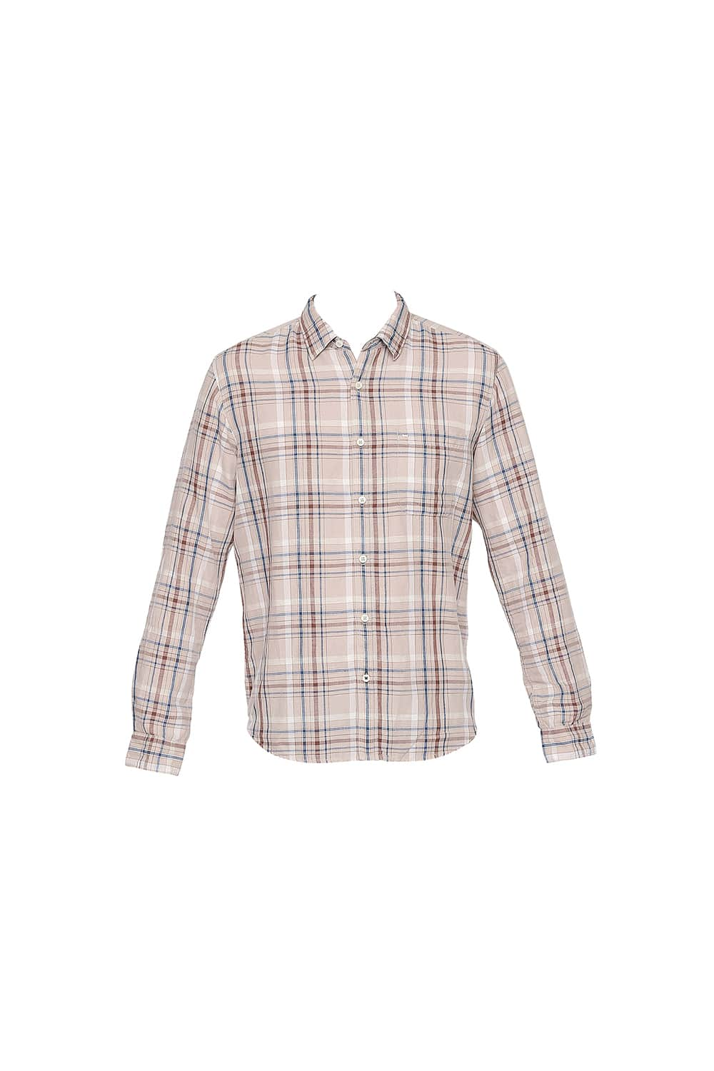 BASICS SLIM FIT COTTON LINEN CHECKS SHIRT