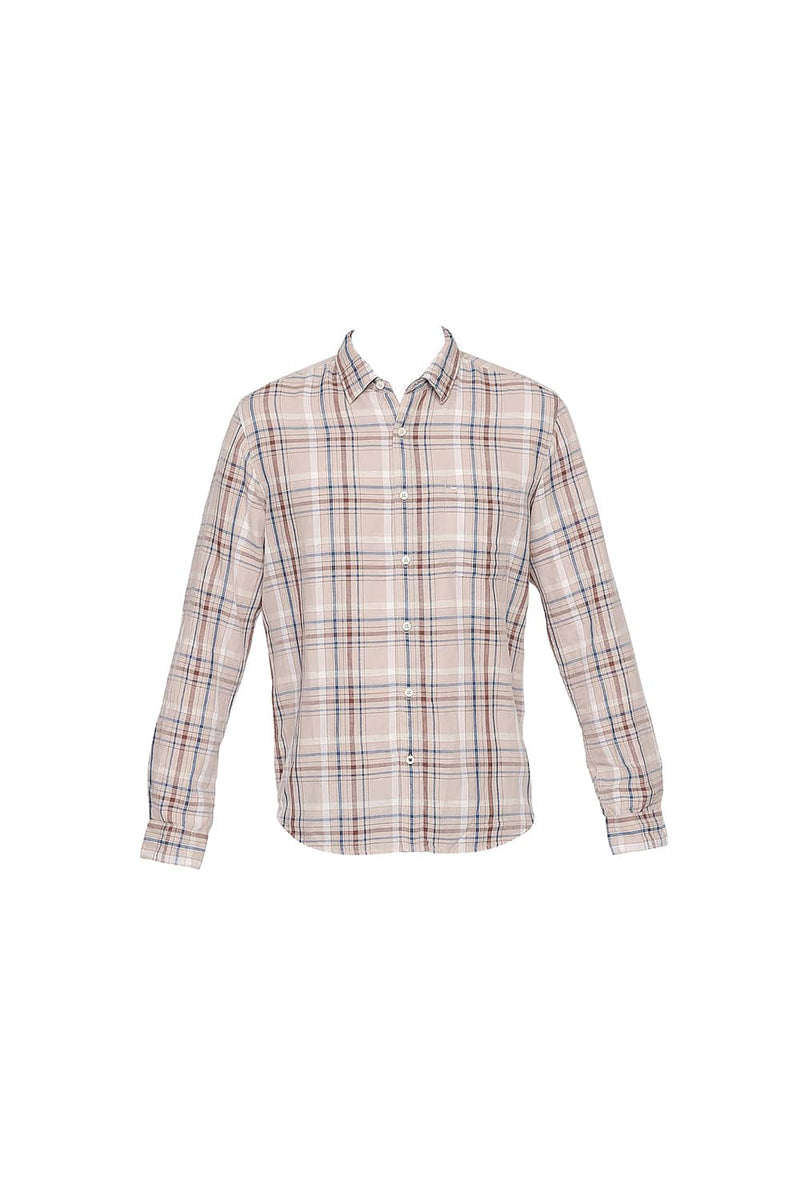 BASICS SLIM FIT COTTON LINEN CHECKS SHIRT