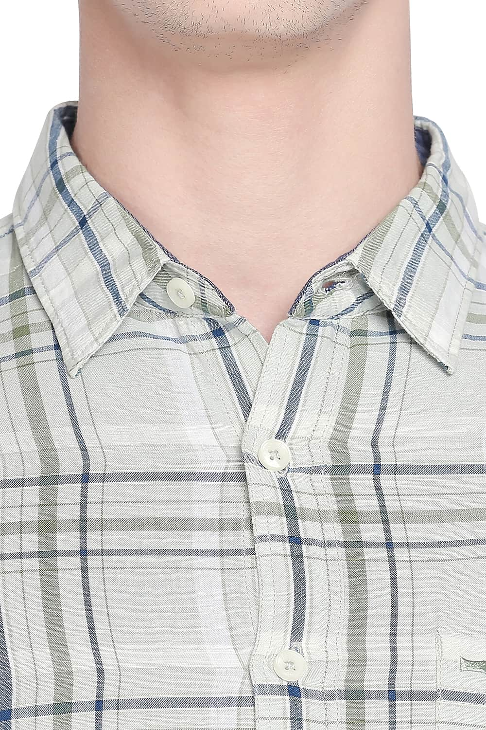 BASICS SLIM FIT COTTON LINEN CHECKS SHIRT