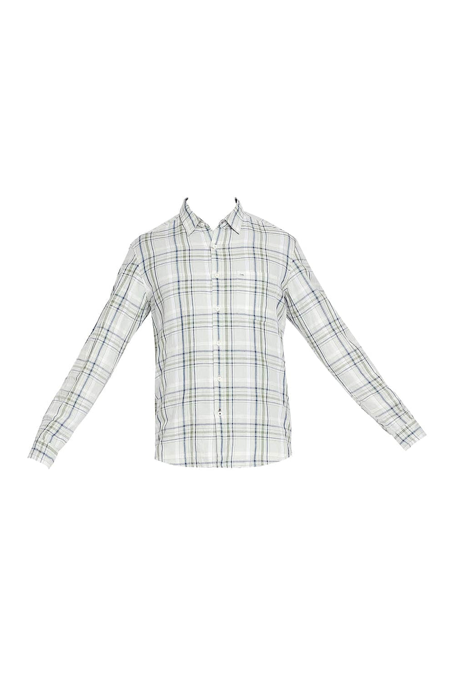 BASICS SLIM FIT SUBTLE GREEN COTTON LINEN CHECKS SHIRT