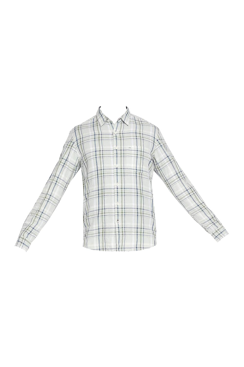 BASICS SLIM FIT COTTON LINEN CHECKS SHIRT