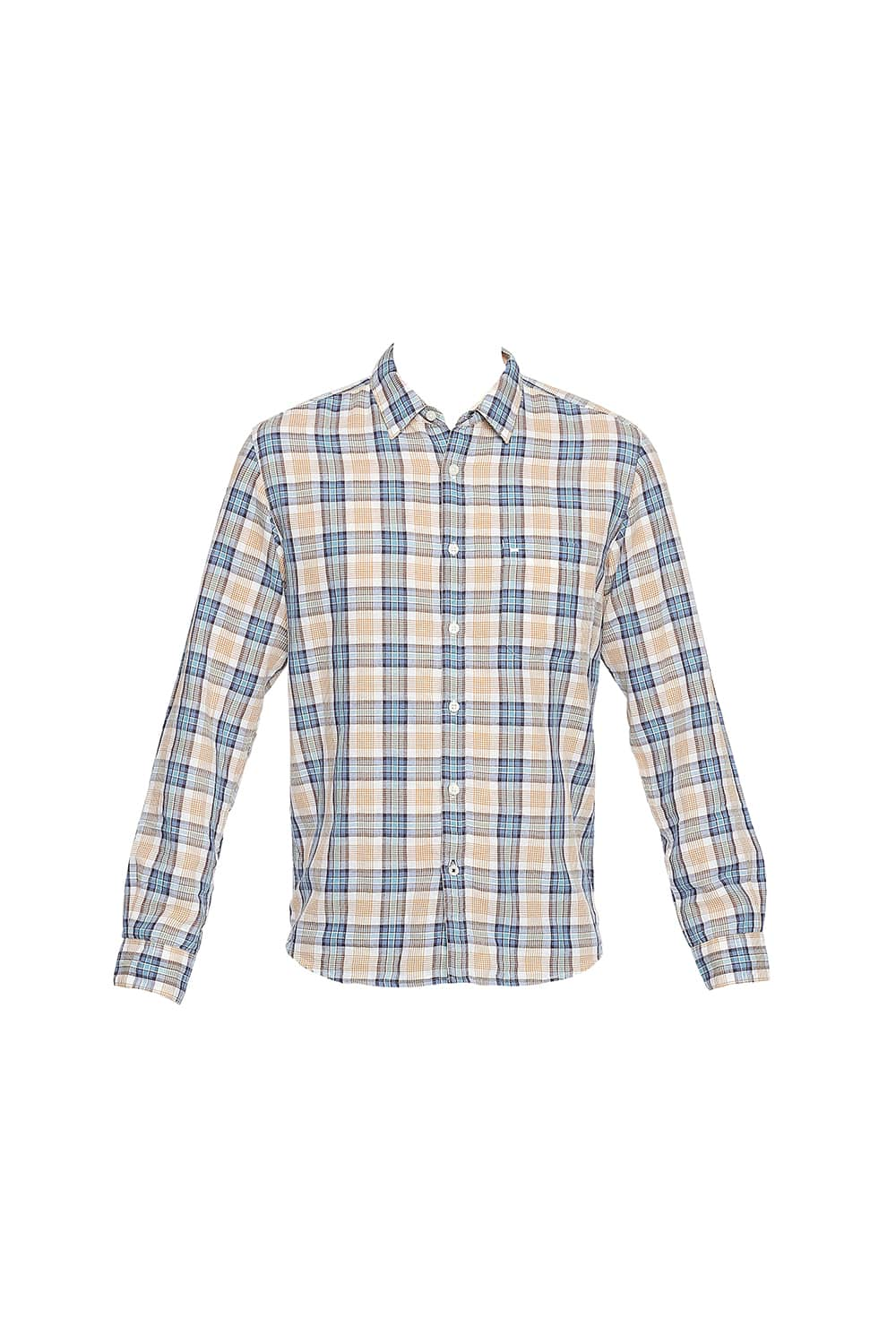 BASICS SLIM FIT COTTON LINEN CHECKS SHIRT