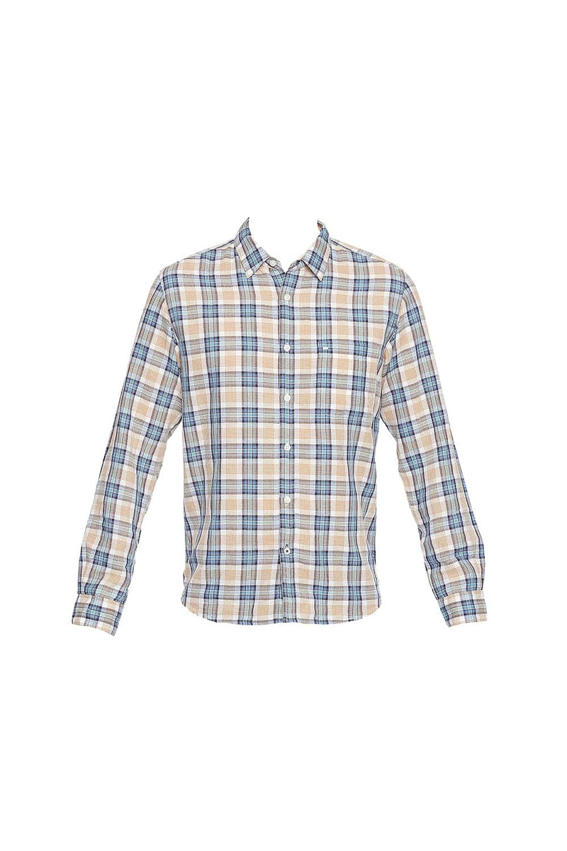 BASICS SLIM FIT COTTON LINEN CHECKS SHIRT