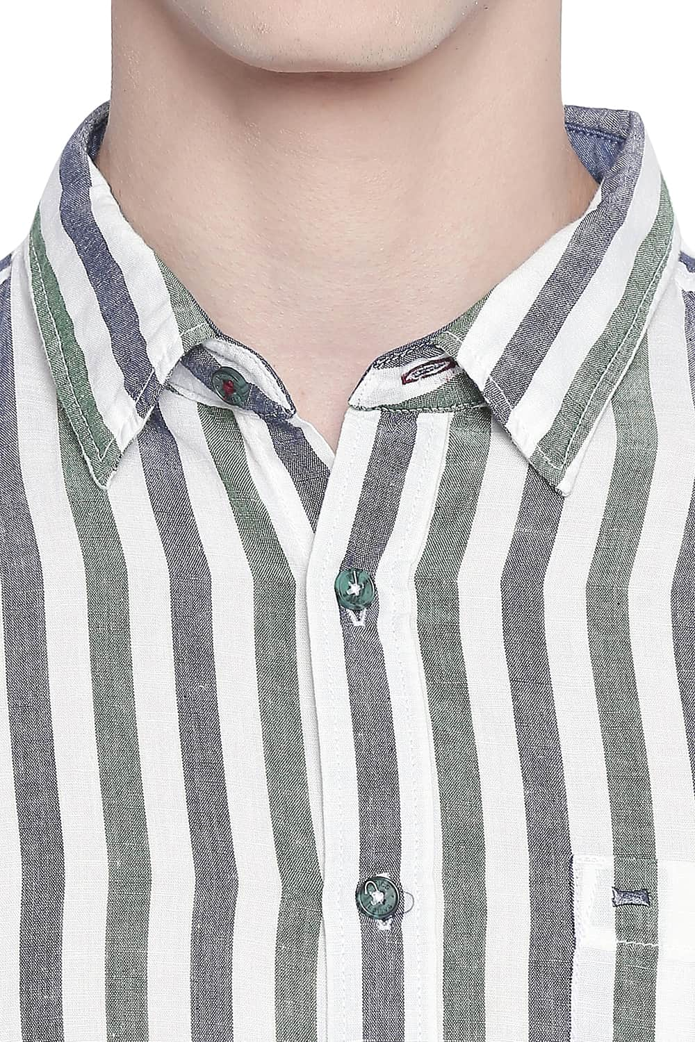 BASICS SLIM FIT COTTON LINEN STRIPES SHIRT