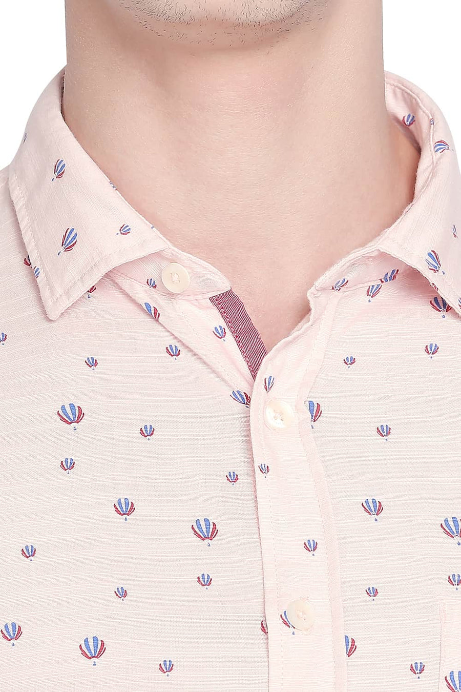 BASICS SLIM FIT SOFT PINK PRINTED SHIRT