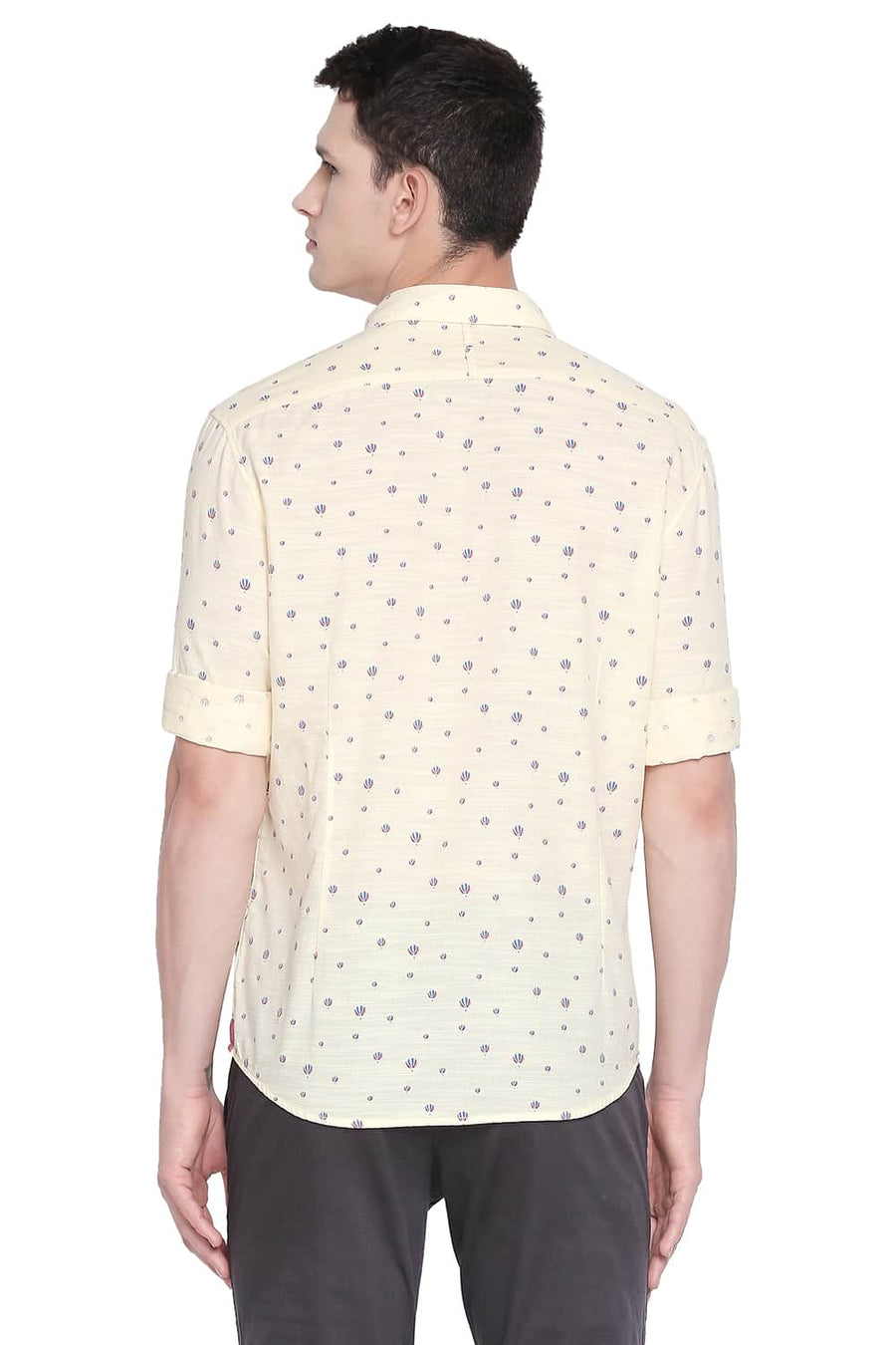 BASICS SLIM FIT PALE YELLOW PRINTED SHIRT