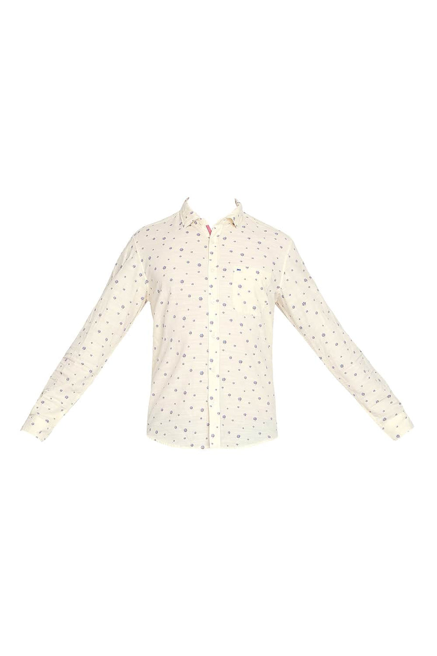 BASICS SLIM FIT PALE YELLOW PRINTED SHIRT