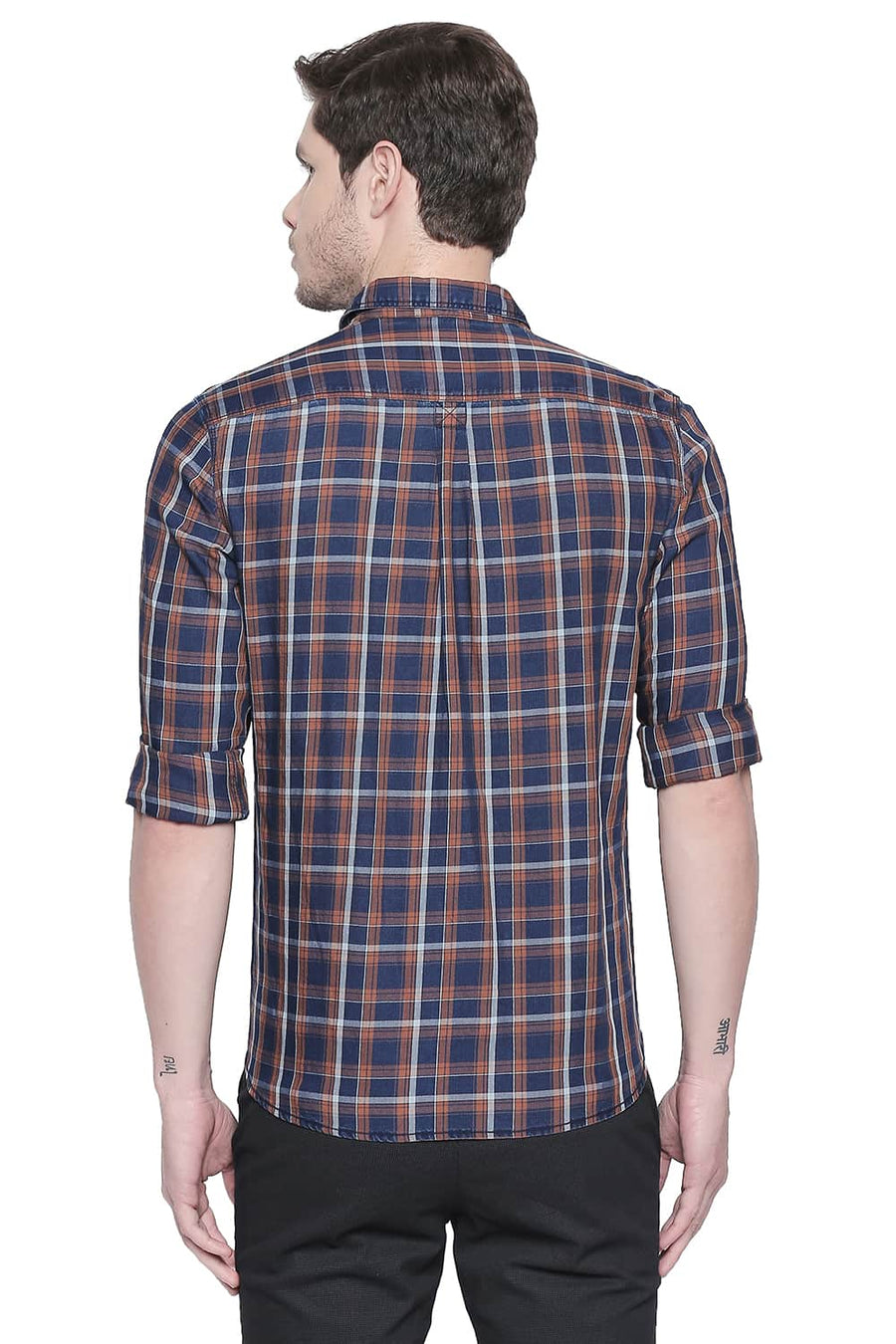 BASICS SLIM FIT BRAN BROWN CHECKS SHIRT