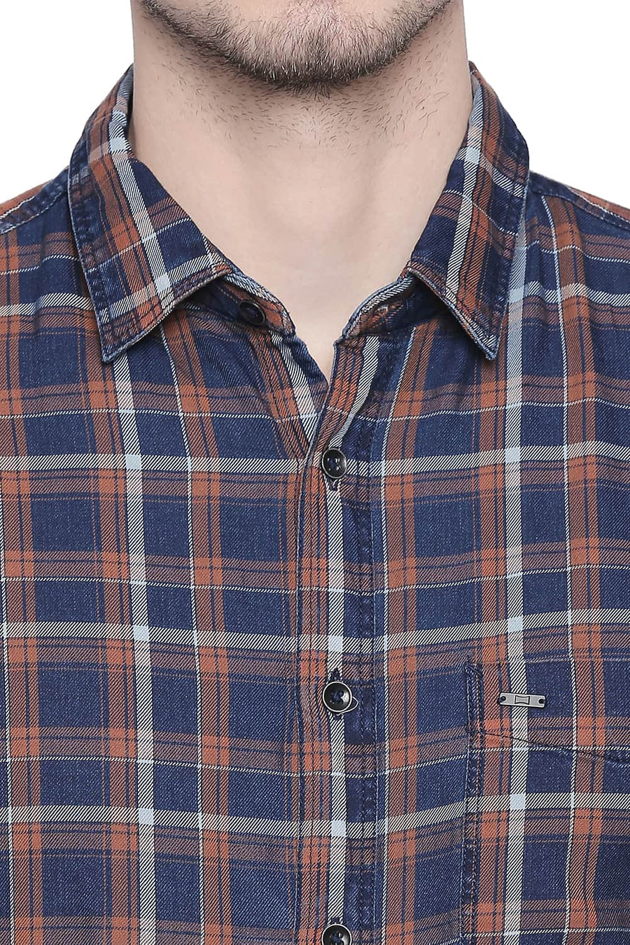 BASICS SLIM FIT BRAN BROWN CHECKS SHIRT