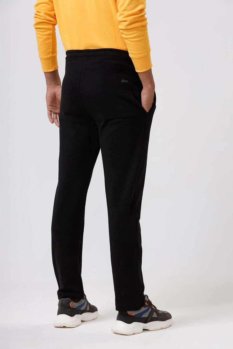 BASICS SLIM FIT JET BLACK SOLID TRACK PANTS